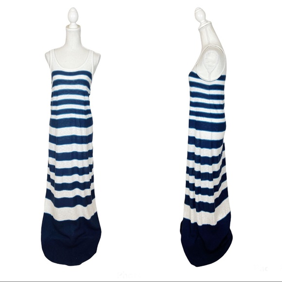 Vince Graduating-Stripes Sleeveless Maxi Dress Blue and White Cotton Size Small - Picture 2 of 8